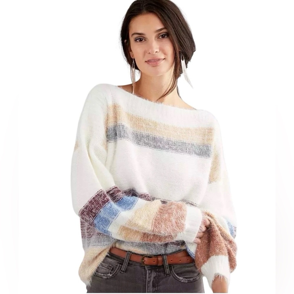 Buckle Black Striped Eyelash Knit Sweater Size M